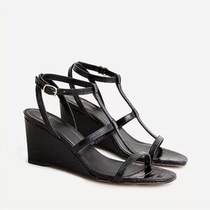 J.Crew T-strap wedges in croc-embossed leather sandals size 9